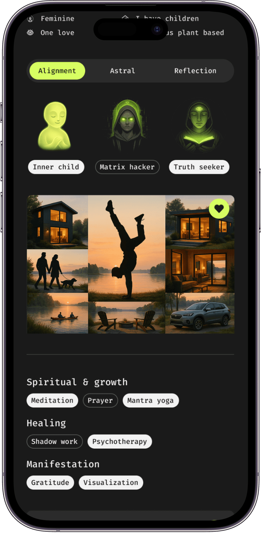 Sacrena Alignment screen
